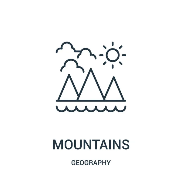 Montanhas ícone vetor da coleção de geografia. Linha fina montanhas esboço ícone vetor ilustração . —  Vetores de Stock
