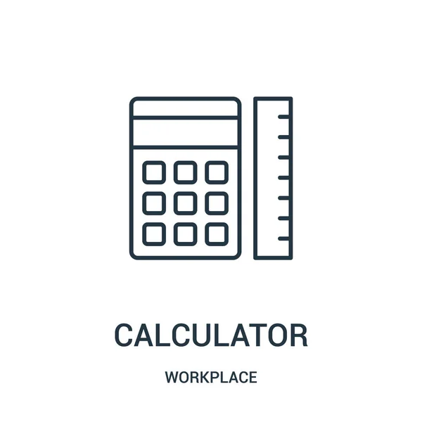 Calculatrice icône vecteur de la collection lieu de travail. Illustration vectorielle d'icône de contour de calculatrice de ligne mince . — Image vectorielle