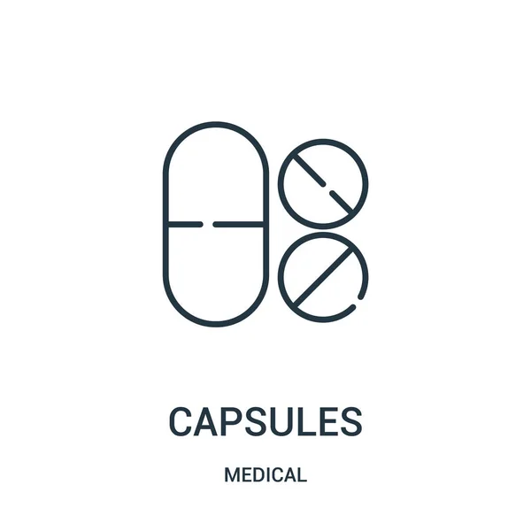 Capsules pictogram vector uit medische collectie. Dunne lijn capsules schetsen pictogram vectorillustratie. — Stockvector