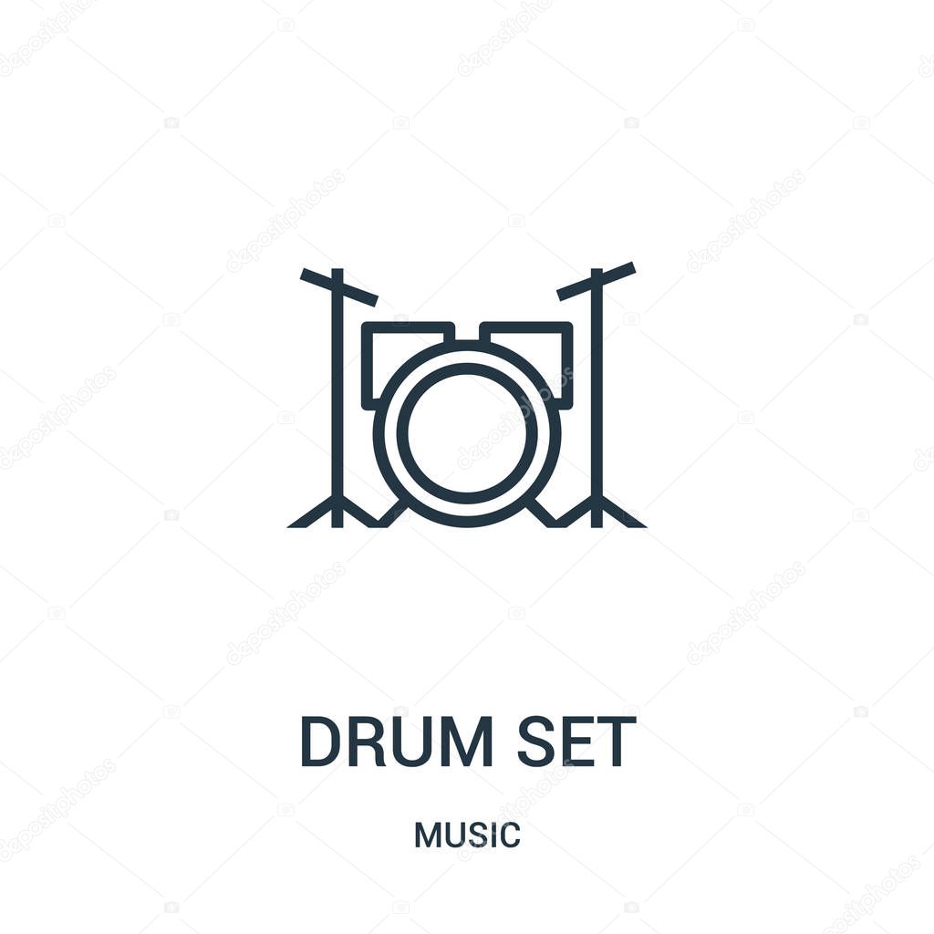 Drum set icon vector from music collection. Thin line drum set outline icon vector illustration. Linear symbol for use on web and mobile apps, logo, print media.