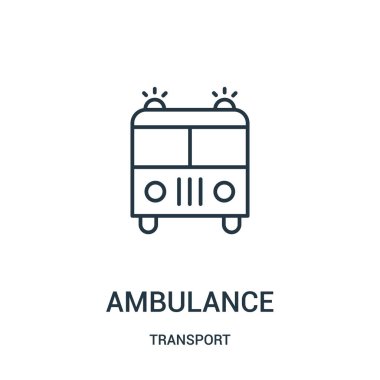 Ambulans simge vektör taşıma koleksiyonundan. İnce çizgi ambulans anahat simgesini vektör çizim.