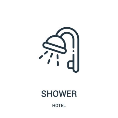 Duş simge vektör hotel Collection. İnce çizgi duş anahat simgesini vektör çizim.