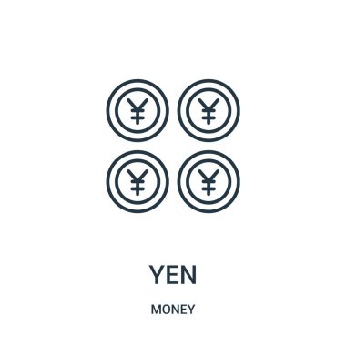 Yen simge vektör para koleksiyonundan. İnce çizgi yen simge vektör çizim anahat.