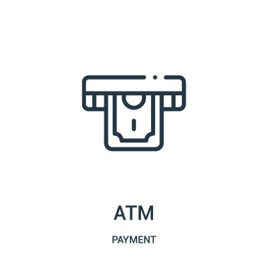 ATM simge vektör ödeme koleksiyonundan. İnce çizgi atm anahat simgesini vektör çizim.
