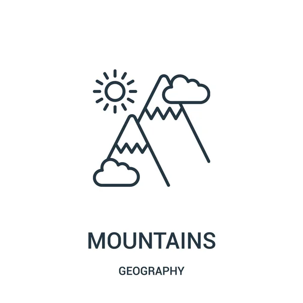 Montañas vector icono de la colección de geografía. Línea delgada montañas contorno icono vector ilustración . — Archivo Imágenes Vectoriales