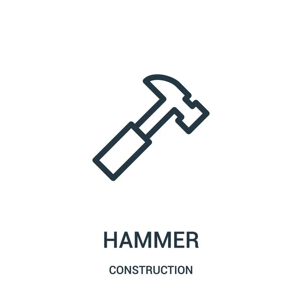 Martello vettore icona dalla collezione di costruzione. Sottile linea martello contorno icona vettoriale illustrazione . — Vettoriale Stock