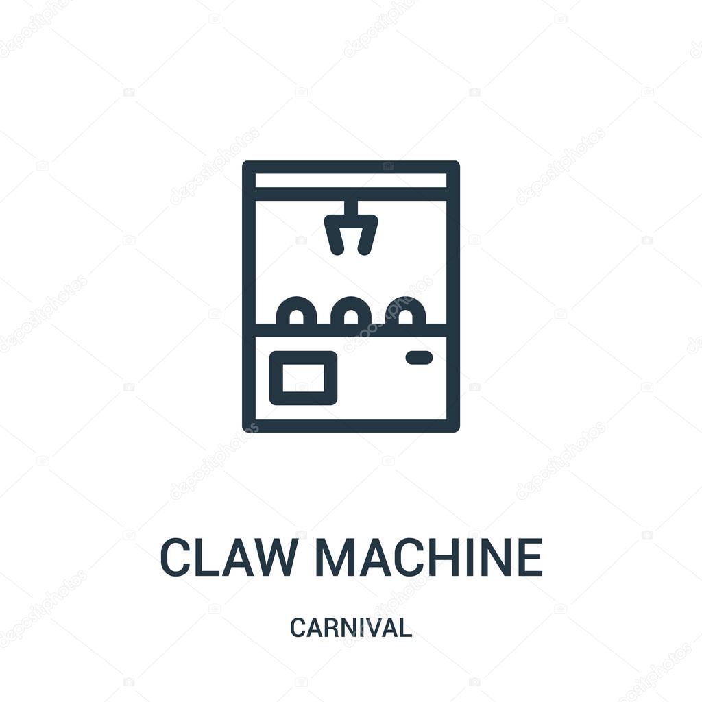 Claw machine icon vector from carnival collection. Thin line claw machine outline icon vector illustration. Linear symbol for use on web and mobile apps, logo, print media.