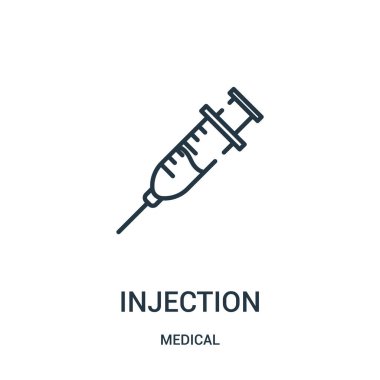 enjeksiyon simge vektör tıbbi koleksiyonundan. İnce çizgi enjeksiyon anahat simgesini vektör çizim.