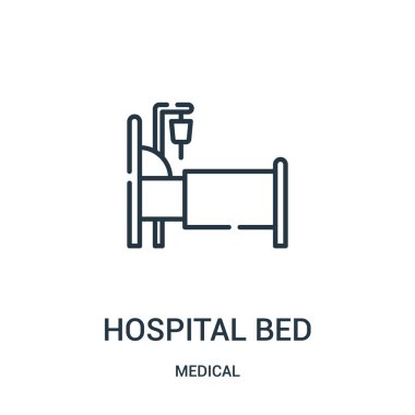 hastane yatak simge vektör tıbbi koleksiyonundan. İnce çizgi hastane yatak anahat simgesini vektör çizim.