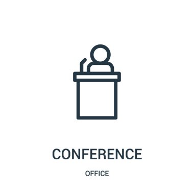 Konferans simge vektör office koleksiyonundan. İnce çizgi konferans anahat simgesini vektör çizim.