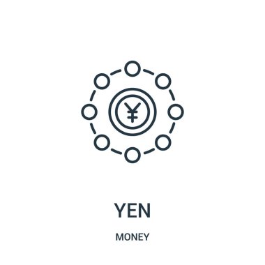 Yen simge vektör para koleksiyonundan. İnce çizgi yen simge vektör çizim anahat.