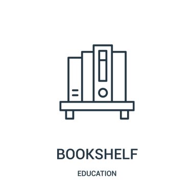 Kitaplık simge vektör eğitim koleksiyonundan. İnce çizgi bookshelf anahat simgesini vektör çizim.