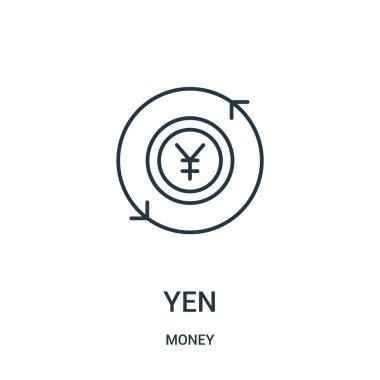 Yen simge vektör para koleksiyonundan. İnce çizgi yen simge vektör çizim anahat.