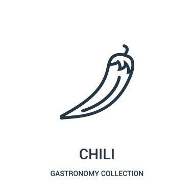 Chili simge vektör Gastronomi koleksiyon koleksiyon. İnce çizgi chili anahat simgesini vektör çizim.