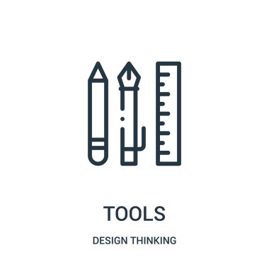araçları simge vektör tasarım düşünme koleksiyonundan. İnce çizgi araçları simge vektör çizim anahat.