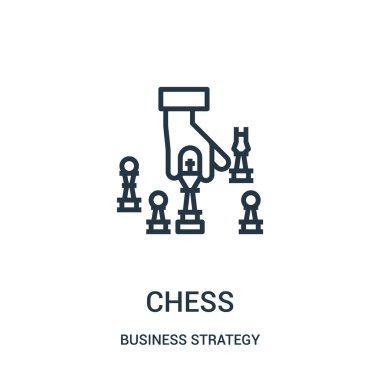 Satranç simge vektör iş stratejisi koleksiyonundan. İnce çizgi satranç simge vektör çizim anahat.