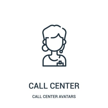 Merkezi simge vektör çağrı merkezi avatarlar koleksiyonundan ara. İnce çizgi çağrı merkezi anahat simgesini vektör çizim.