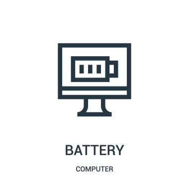 Pil simgesi vektör bilgisayar koleksiyonundan. İnce çizgi pil anahat simgesini vektör çizim.