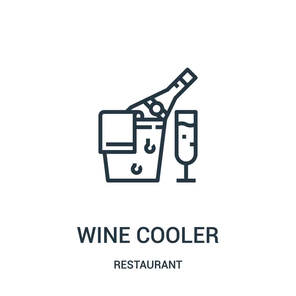 Vino refrigerador icono vector de la colección del restaurante. Línea delgada enfriador de vino esquema icono vector ilustración . — Vector de stock