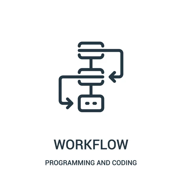 Vecteur d'icône de flux de travail de la collection de programmation et de codage. Illustration vectorielle d'icône de contour de flux de travail en ligne mince . — Image vectorielle
