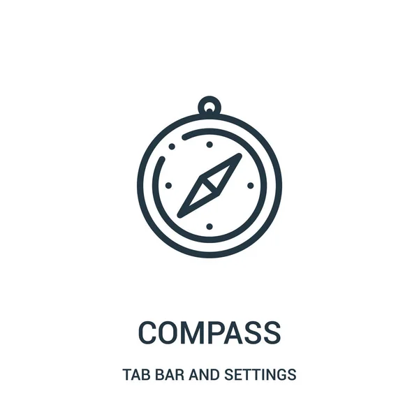 Icône boussole vecteur de la barre d'onglets et de la collection de paramètres. Illustration vectorielle d'icône de contour de compas à ligne mince . — Image vectorielle