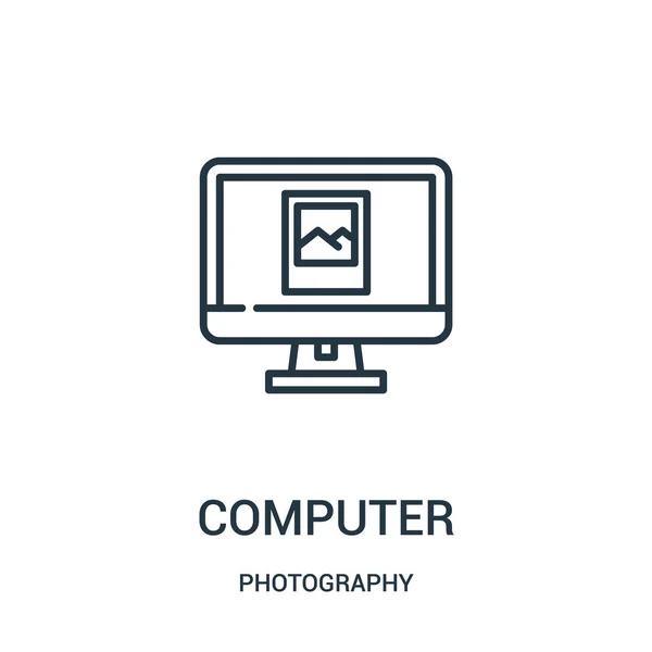 Vetor de ícone de computador da coleção de fotografia. Desenho de computador de linha fina ícone vetor ilustração . — Vetor de Stock