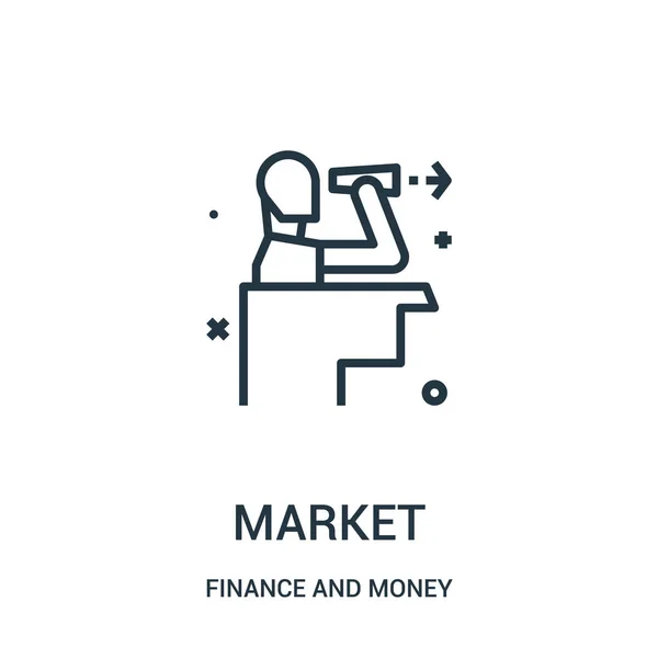 Marché icône vecteur de la finance et de la collecte d'argent. Illustration vectorielle d'icône de contour de marché de ligne mince . — Image vectorielle