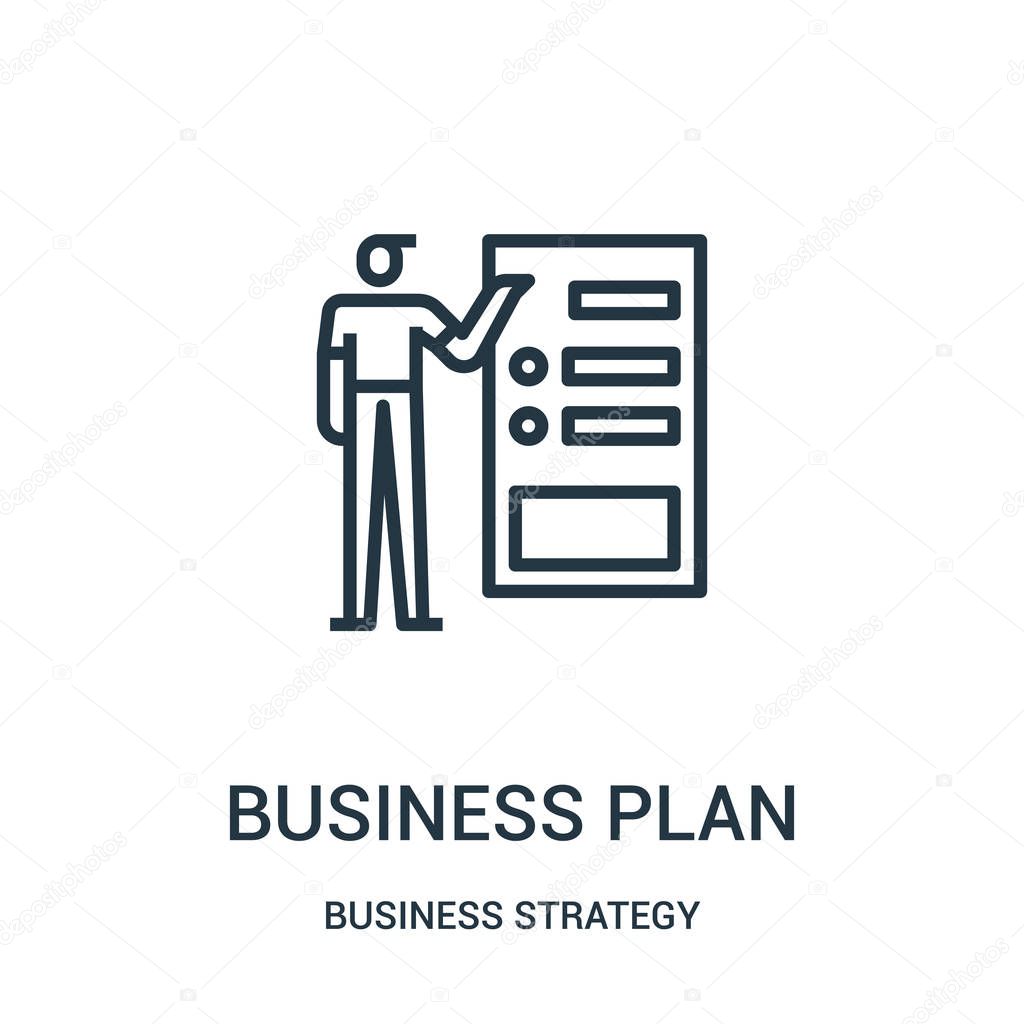 Business plan icon vector from business strategy collection. Thin line business plan outline icon vector illustration. Linear symbol for use on web and mobile apps, logo, print media.