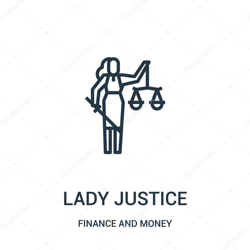 lady justice icon vector from finance and money collection. Thin line lady justice outline icon vector illustration.