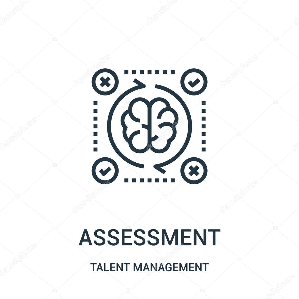 Assessment icon vector from talent management collection. Thin line assessment outline icon vector illustration. Linear symbol for use on web and mobile apps, logo, print media.