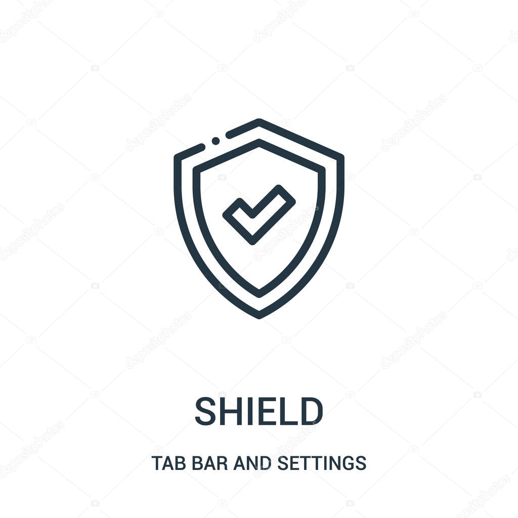shield icon vector from tab bar and settings collection. Thin line shield outline icon vector illustration.