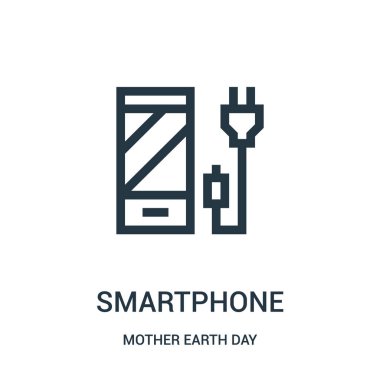 Smartphone simge vektör anne dünya gün koleksiyonundan. İnce çizgi smartphone anahat simgesini vektör çizim.