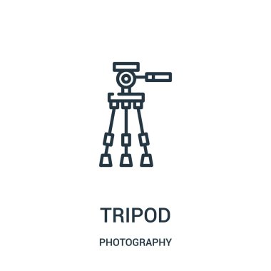 tripod simge vektör fotoğraf koleksiyonundan. İnce çizgi tripod anahat simgesini vektör çizim.