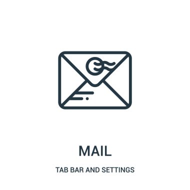 Posta simgesini vektöründen sekme çubuğu ve ayarları koleksiyonu. İnce çizgi posta anahat simgesini vektör çizim.