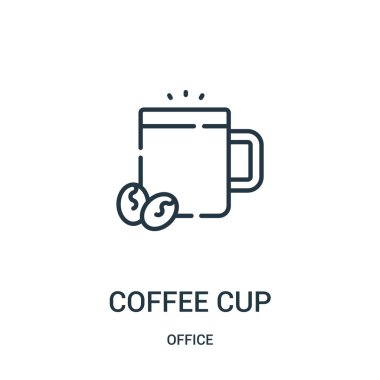 Kahve Kupası simge vektör office koleksiyonundan. İnce çizgi kahve fincanı anahat simgesini vektör çizim.