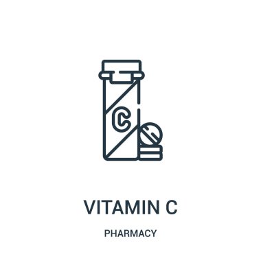c vitamini simge vektör eczane koleksiyonundan. İnce çizgi c vitamini anahat simgesini vektör çizim.