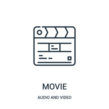 Film simge vektör ses ve video Collection. İnce çizgi film anahat simgesini vektör çizim.