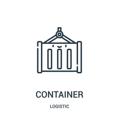 Konteyner simge vektör lojistik koleksiyonundan. İnce çizgi konteyner anahat simgesini vektör çizim.
