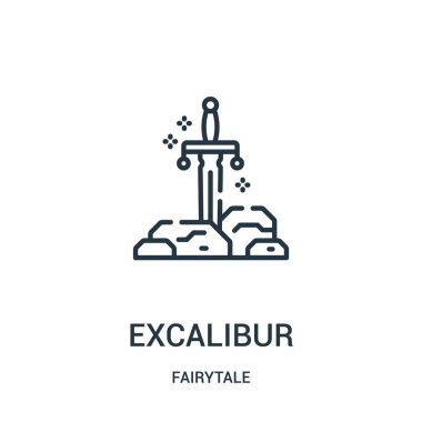 Excalibur simge vektör fairytale koleksiyonundan. İnce çizgi excalibur anahat simgesini vektör çizim.