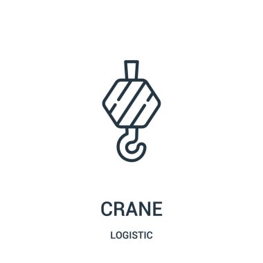 Vinç simge vektör lojistik koleksiyonundan. İnce çizgi vinç anahat simgesini vektör çizim.