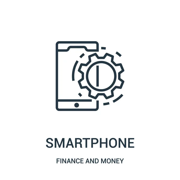 Вектор значка смартфона из финансов и сбора денег. Тонкая линия изображения иконки смартфона . — стоковый вектор