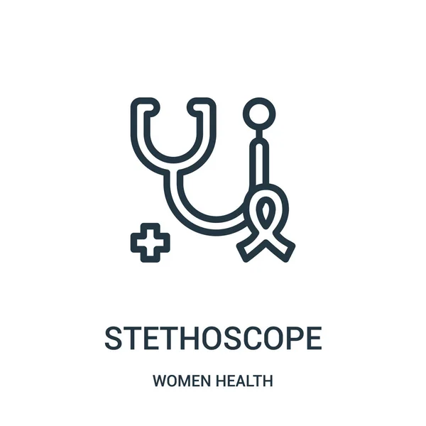 Estetoscopio vector icono de la colección de salud de las mujeres. Línea delgada estetoscopio esquema icono vector ilustración . — Vector de stock