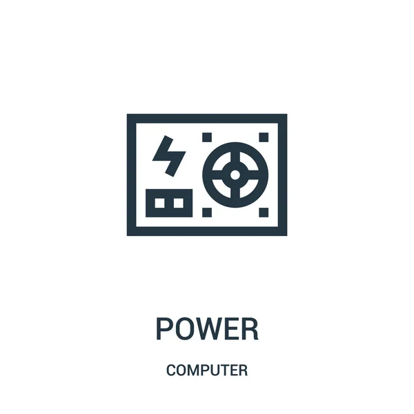 Vecteur d'icône d'alimentation de la collection informatique. Illustration vectorielle d'icône de contour de puissance de ligne mince . — Image vectorielle