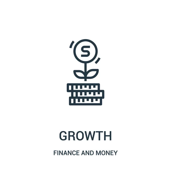 Vetor ícone de crescimento de finanças e coleta de dinheiro. Linha fina crescimento esboço ícone vetor ilustração . — Vetor de Stock