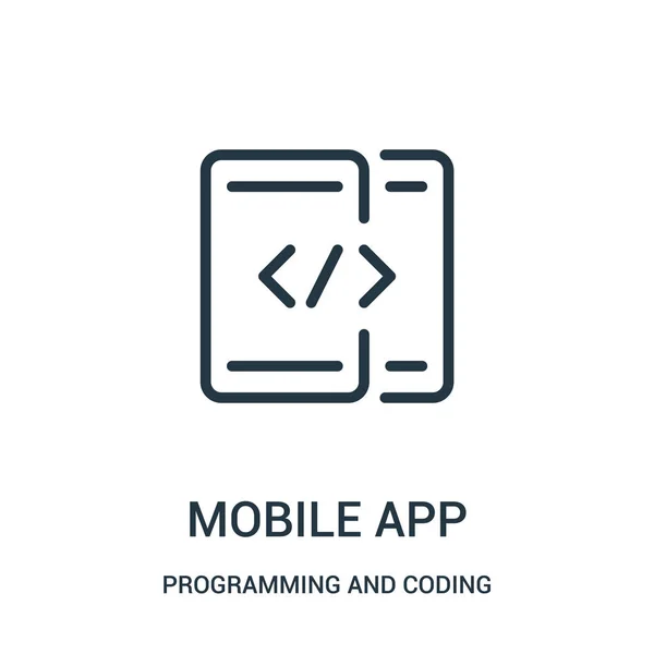 Vector icono de la aplicación móvil de programación y codificación de la colección. Línea delgada aplicación móvil esquema icono vector ilustración . — Archivo Imágenes Vectoriales