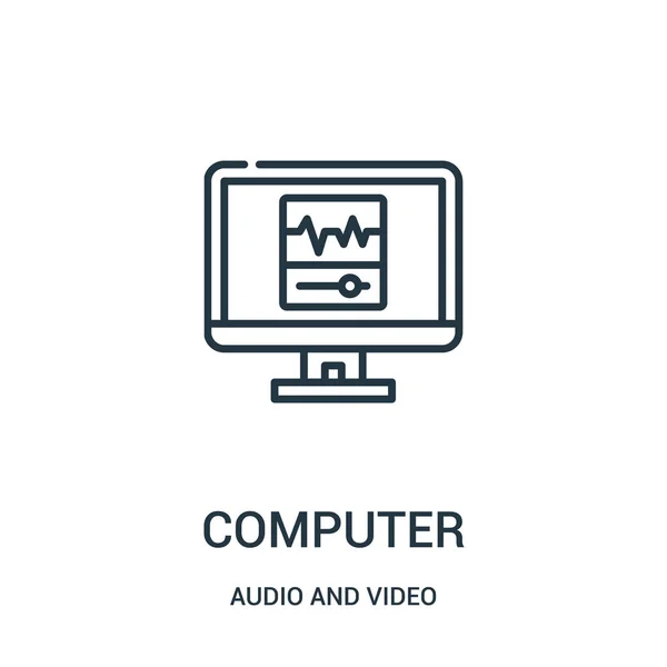 Ordinateur icône vecteur de la collection audio et vidéo. Illustration vectorielle d'icône de contour d'ordinateur de ligne mince . — Image vectorielle