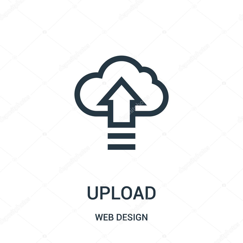 upload icon vector from web design collection. Thin line upload outline icon vector illustration.