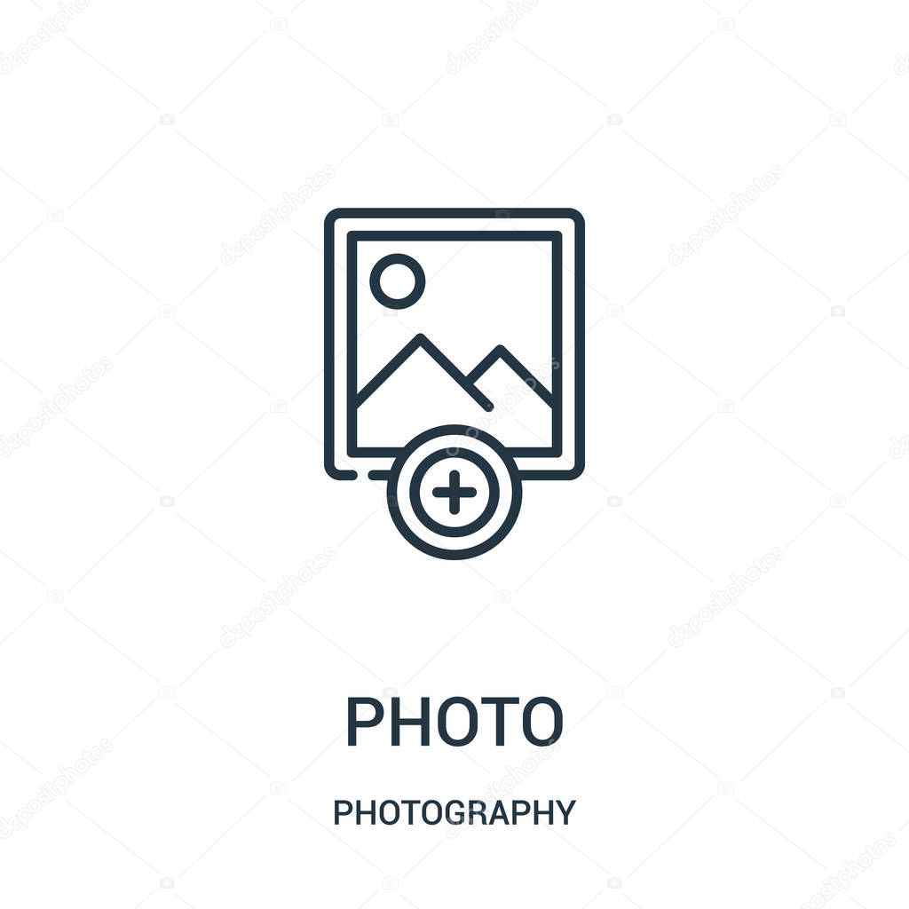 photo icon vector from photography collection. Thin line photo outline icon vector illustration.