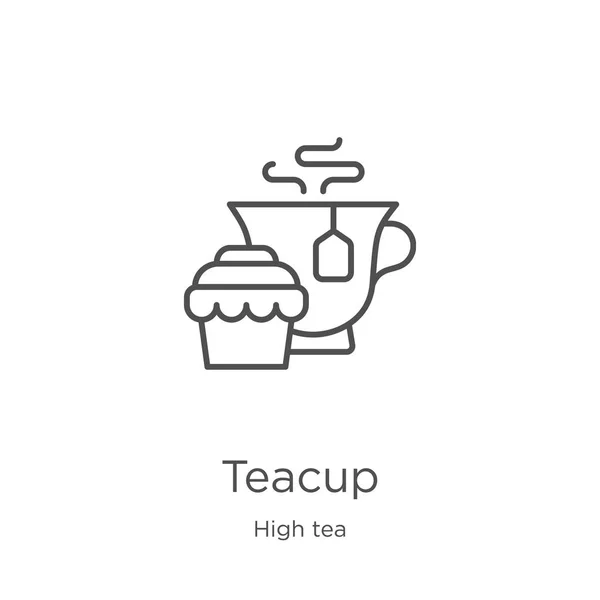 Vetor de ícone de xícara de chá de alta coleção de chá. Linha fina teacup contorno ícone vetor ilustração. Esboço, ícone de xícara de chá linha fina para o design do site e móvel, desenvolvimento de aplicativos — Vetor de Stock