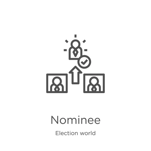 選挙世界コレクションからのノミニーアイコンベクトル。細い線のノミニーのアウトラインアイコンのベクトルイラスト。ウェブサイトのデザインとモバイル、アプリ開発のためのアウトライン、細線のノミネートアイコン — ストックベクタ
